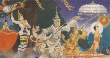 la merveilleuse naissance de Siddhatta infantile comme un bodhisattha Prince bouddhisme Peinture à l'huile